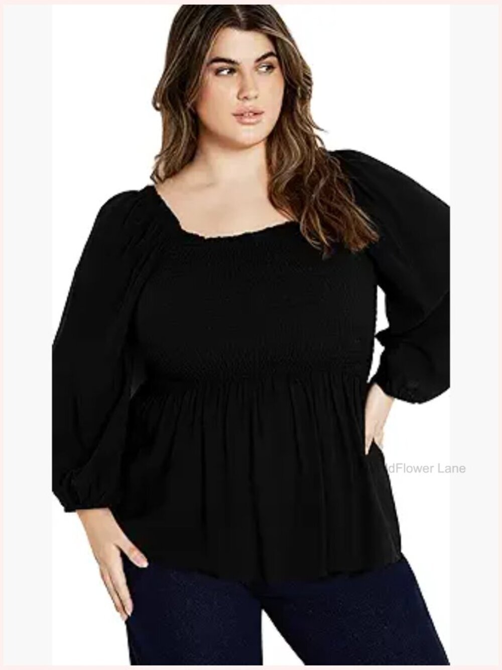 Women's Plus Size Square Neck Frilled Top - Tunics